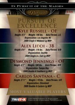 2010 TriStar Pursuit - Autographs Green #156 Kyle Russell / Alex Liddi / Desmond Jennings / Carlos Santana Back