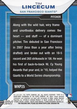 2011 Topps - Walmart Hanger Pack Exclusives #WHP25 Tim Lincecum Back