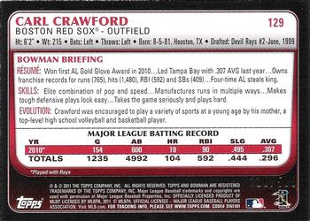 2011 Bowman - Blue #129 Carl Crawford Back