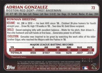 2011 Bowman Chrome - Gold Refractors #73 Adrian Gonzalez Back