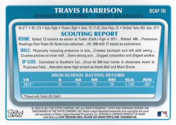 2011 Bowman Draft Picks & Prospects - Chrome Prospect Autographs #BCAP-TH Travis Harrison Back