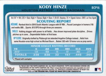 2011 Bowman - Chrome Prospects #BCP16 Kody Hinze Back