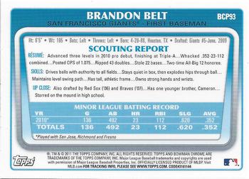 2011 Bowman - Chrome Prospects #BCP93 Brandon Belt Back