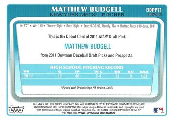 2011 Bowman Draft Picks & Prospects - Chrome Prospects Purple Refractors #BDPP71 Matthew Budgell Back