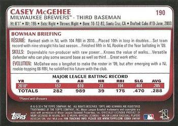 2011 Bowman - Gold #190 Casey McGehee Back