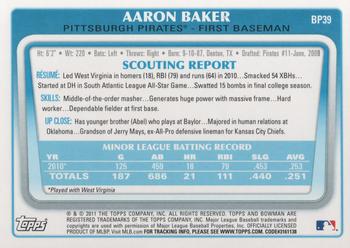 2011 Bowman - Prospects #BP39 Aaron Baker Back