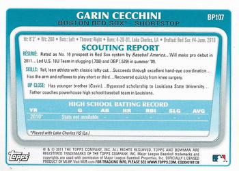 2011 Bowman - Prospects #BP107 Garin Cecchini Back