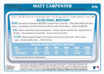 2011 Bowman - Prospects Green #BP66 Matt Carpenter Back