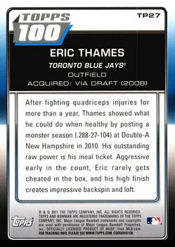 2011 Bowman - Topps 100 #TP27 Eric Thames Back