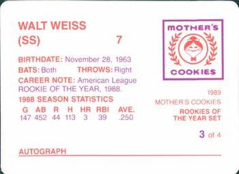 1989 Mother's Cookies Rookies of the Year #3 Walt Weiss Back