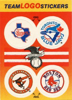 1991 Fleer - Team Logo Stickers #NNO AL: Texas Rangers / Toronto Blue Jays / Baltimore Orioles / Boston Red Sox Front