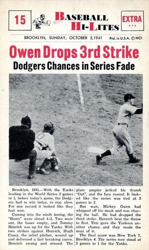 1960 Nu-Cards Baseball Hi-Lites #15 Owen Drops 3rd Strike Front