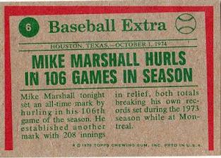 1975 Topps Mini #6 Mike Marshall Back