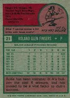 1975 Topps Mini #21 Rollie Fingers Back