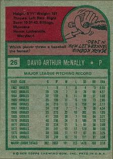 1975 Topps Mini #26 Dave McNally Back