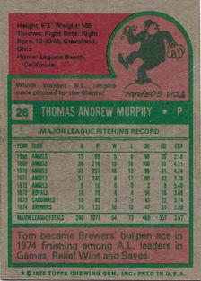 1975 Topps Mini #28 Tom Murphy Back