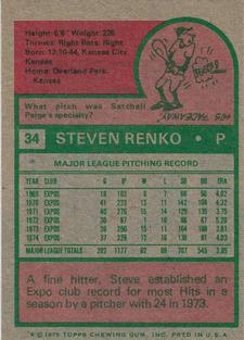1975 Topps Mini #34 Steve Renko Back