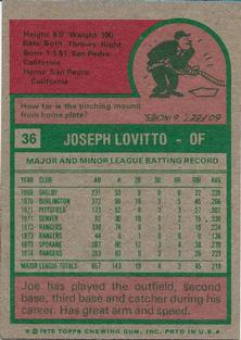 1975 Topps Mini #36 Joe Lovitto Back