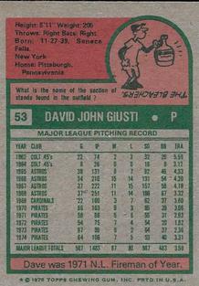 1975 Topps Mini #53 Dave Giusti Back