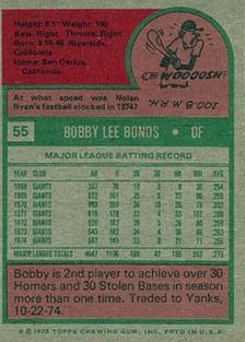 1975 Topps Mini #55 Bobby Bonds Back
