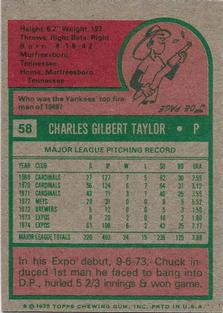 1975 Topps Mini #58 Chuck Taylor Back