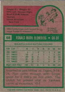 1975 Topps Mini #68 Ron Blomberg Back