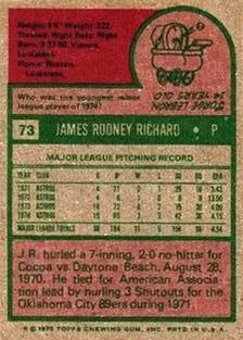 1975 Topps Mini #73 J.R. Richard Back