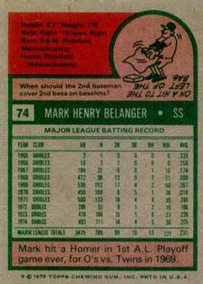 1975 Topps Mini #74 Mark Belanger Back