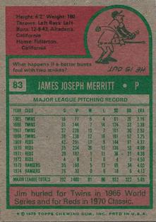 1975 Topps Mini #83 Jim Merritt Back