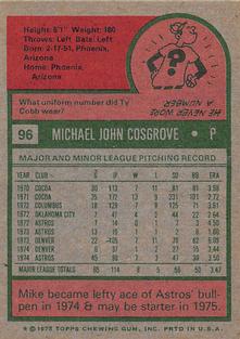 1975 Topps Mini #96 Mike Cosgrove Back