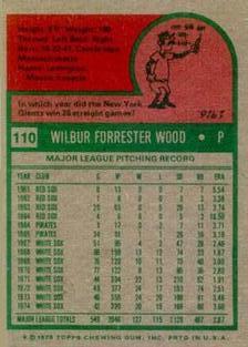 1975 Topps Mini #110 Wilbur Wood Back