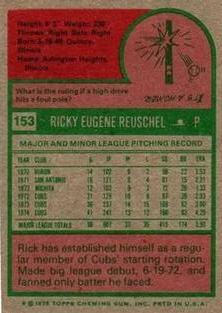 1975 Topps Mini #153 Rick Reuschel Back