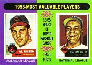 1975 Topps Mini #191 1953 MVPs (Al Rosen / Roy Campanella) Front