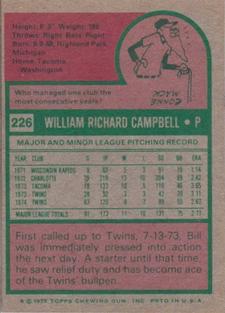 1975 Topps Mini #226 Bill Campbell Back