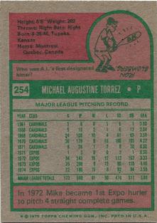 1975 Topps Mini #254 Mike Torrez Back