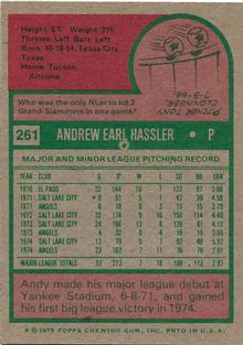 1975 Topps Mini #261 Andy Hassler Back