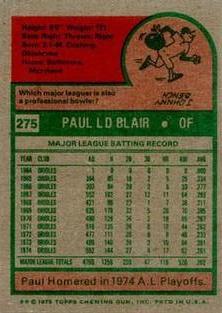 1975 Topps Mini #275 Paul Blair Back