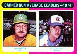 1975 Topps Mini #311 1974 ERA Leaders (Jim Hunter / Buzz Capra) Front