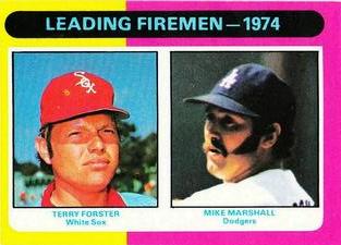 1975 Topps Mini #313 1974 Leading Firemen (Terry Forster / Mike Marshall) Front