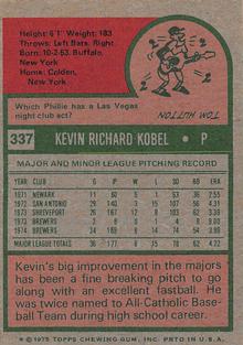 1975 Topps Mini #337 Kevin Kobel Back