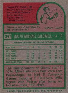 1975 Topps Mini #347 Mike Caldwell Back