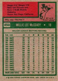 1975 Topps Mini #450 Willie McCovey Back