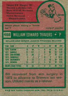 1975 Topps Mini #488 Bill Travers Back