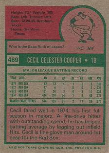 1975 Topps Mini #489 Cecil Cooper Back