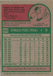 1975 Topps Mini #560 Tony Perez Back