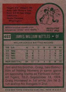 1975 Topps Mini #497 Jim Nettles Back