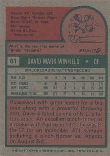 1975 Topps Mini #61 Dave Winfield Back