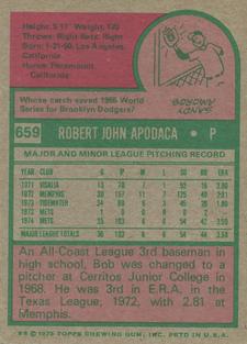 1975 Topps Mini #659 Bob Apodaca Back