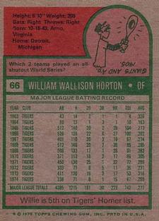 1975 Topps Mini #66 Willie Horton Back