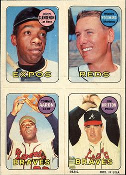 1969 Topps Four-in-One Stickers #NNO Donn Clendenon / Woody Woodward / Tommie Aaron / Jim Britton Front